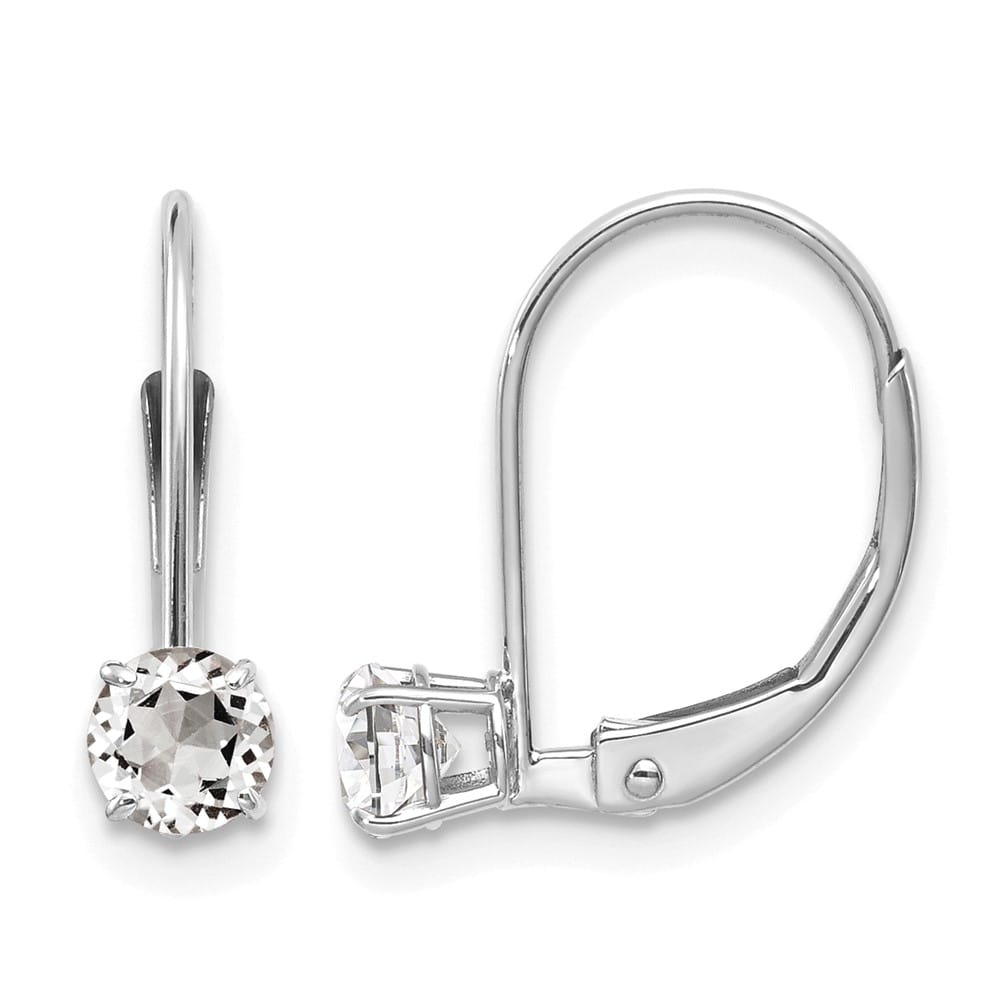 14K White Gold 4mm Round April/White Topaz Leverback Earrings, view 1 of 4