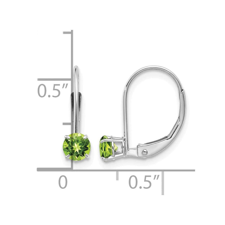 14K White Gold 4mm Round August/Peridot Leverback Earrings, view 4 of 4