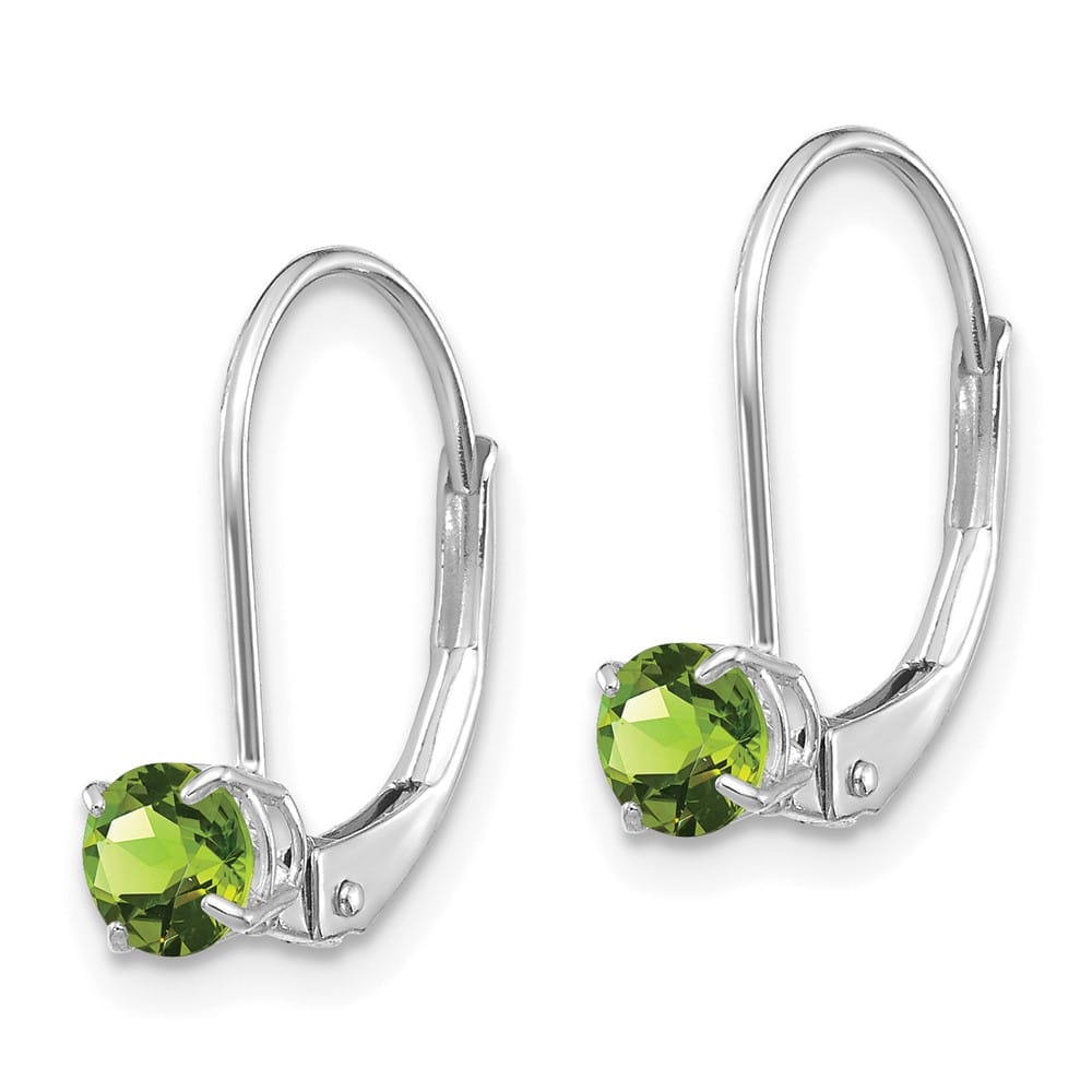 14K White Gold 4mm Round August/Peridot Leverback Earrings, view 2 of 4