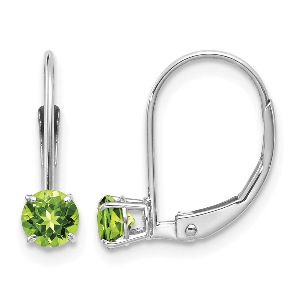 14K White Gold 4mm Round August/Peridot Leverback Earrings, view 1 of 4