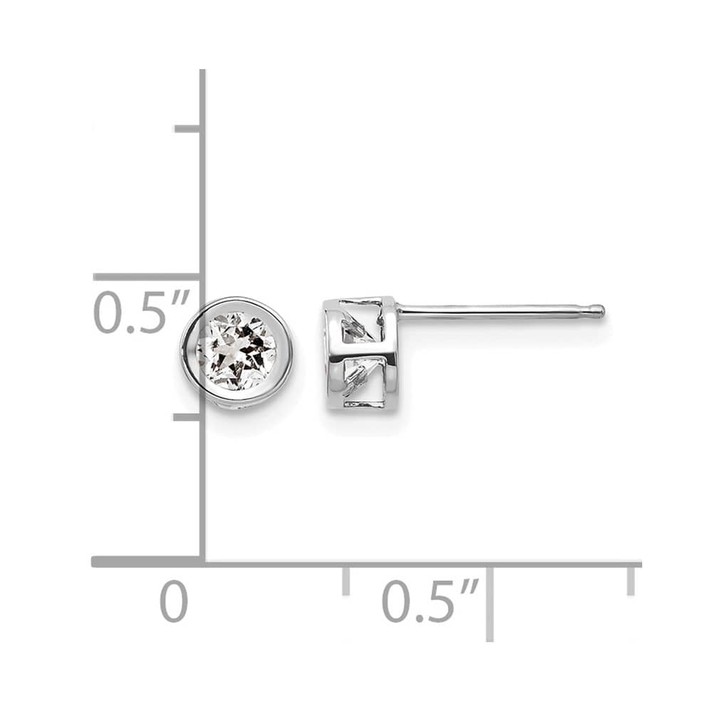 14K White Gold 4mm Round Bezel April/White Topaz Post Earrings, view 4 of 4