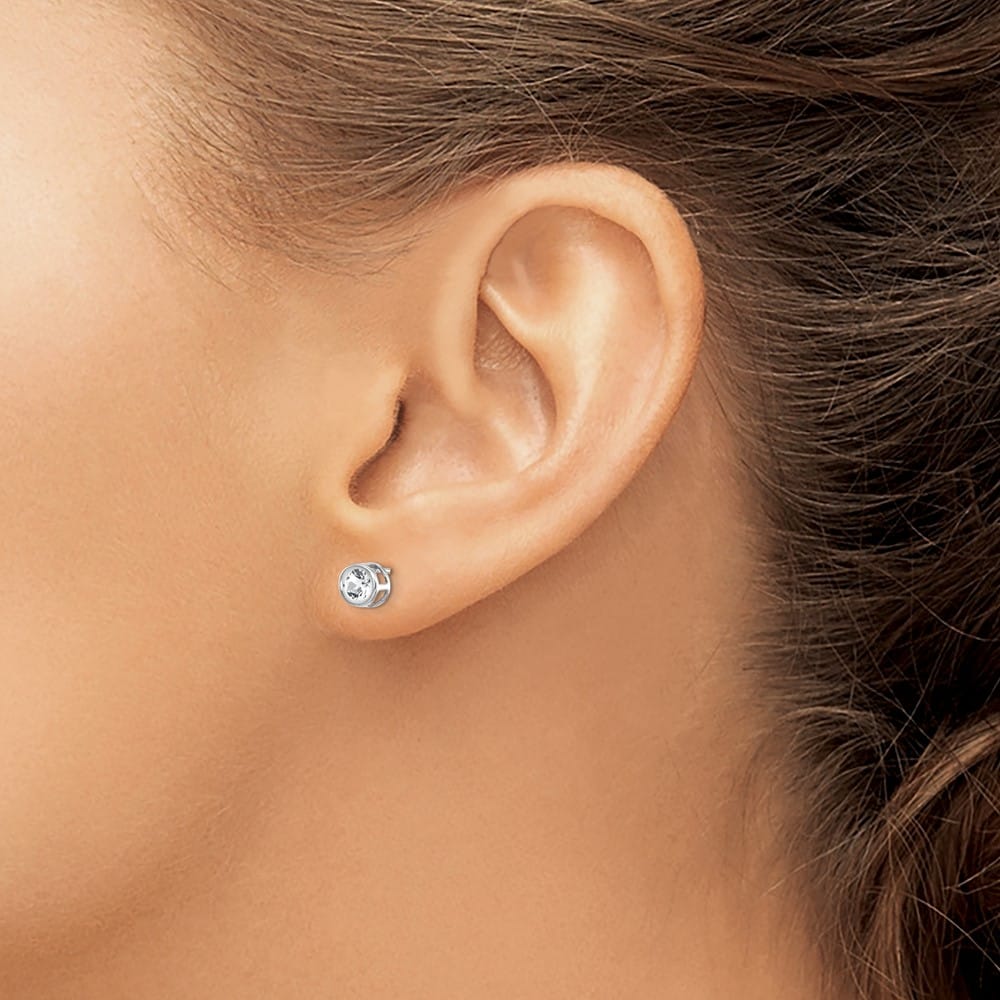 14K White Gold 4mm Round Bezel April/White Topaz Post Earrings, view 3 of 4