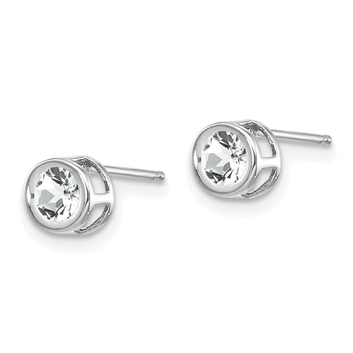 14K White Gold 4mm Round Bezel April/White Topaz Post Earrings, view 2 of 4