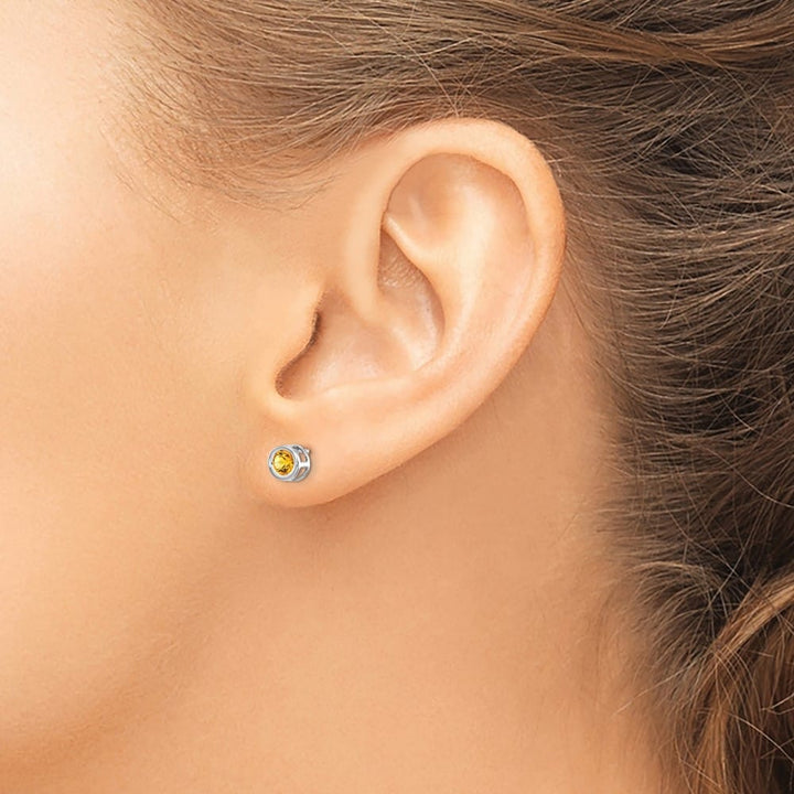 14K White Gold 4mm Round Bezel Post Earrings, view 23 of 24