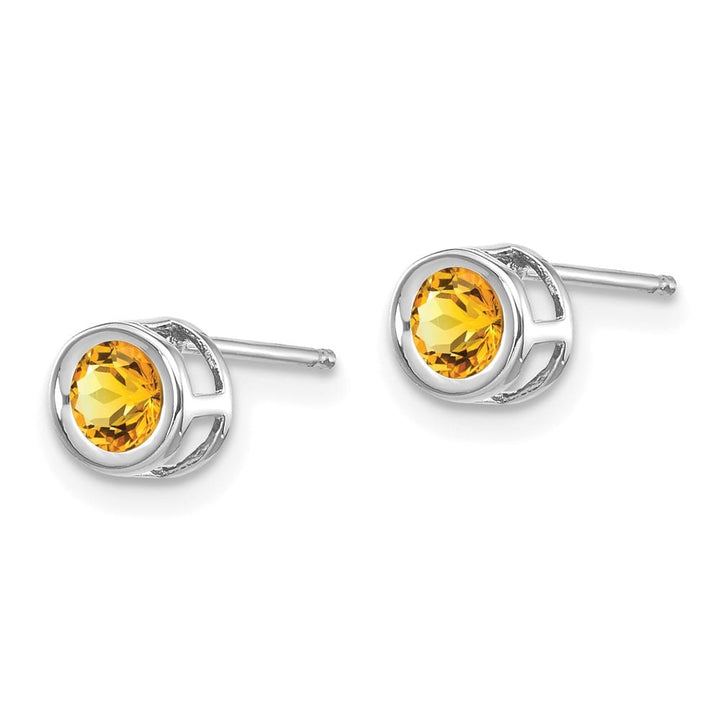 14K White Gold 4mm Round Bezel Post Earrings, view 22 of 24