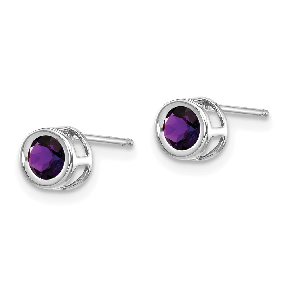 14K White Gold 4mm Round Bezel Post Earrings, view 2 of 24