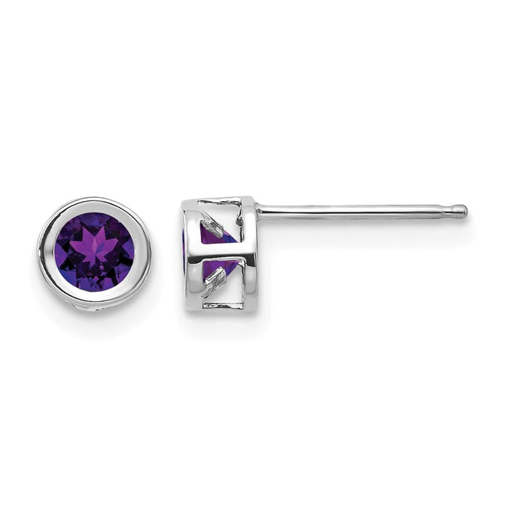 14K White Gold 4mm Round Bezel Post Earrings, view 1 of 24