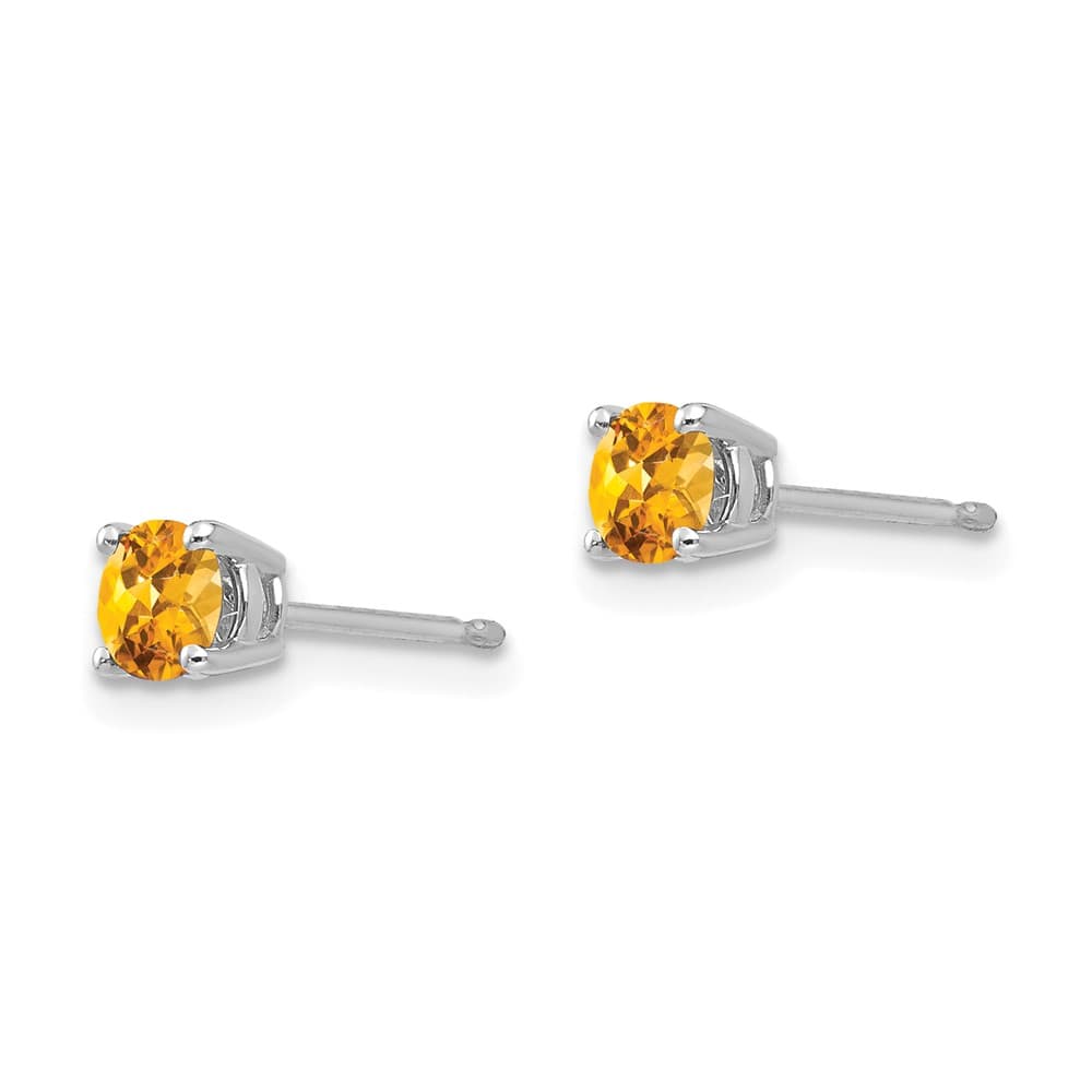 14K White Gold 4mm Round Citrine Post Earrings, view 2 of 4
