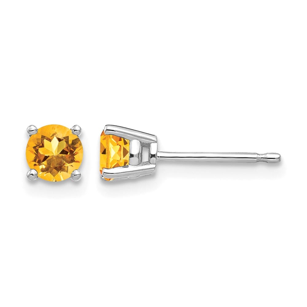 14K White Gold 4mm Round Citrine Post Earrings, view 1 of 4