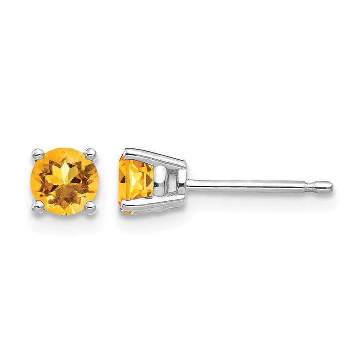 14K White Gold 4mm Round Citrine Post Earrings, view 1 of 4