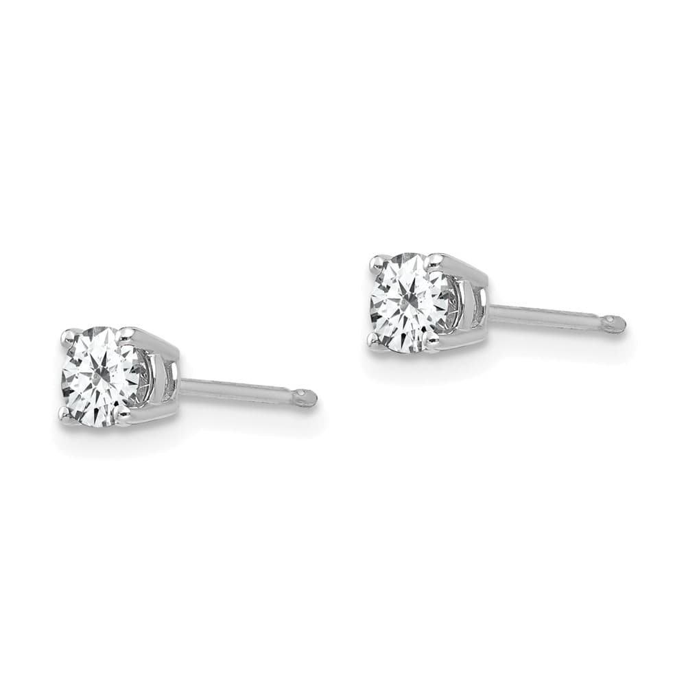 14K White Gold 4mm Round Cubic Zirconia Post Earrings, view 2 of 4