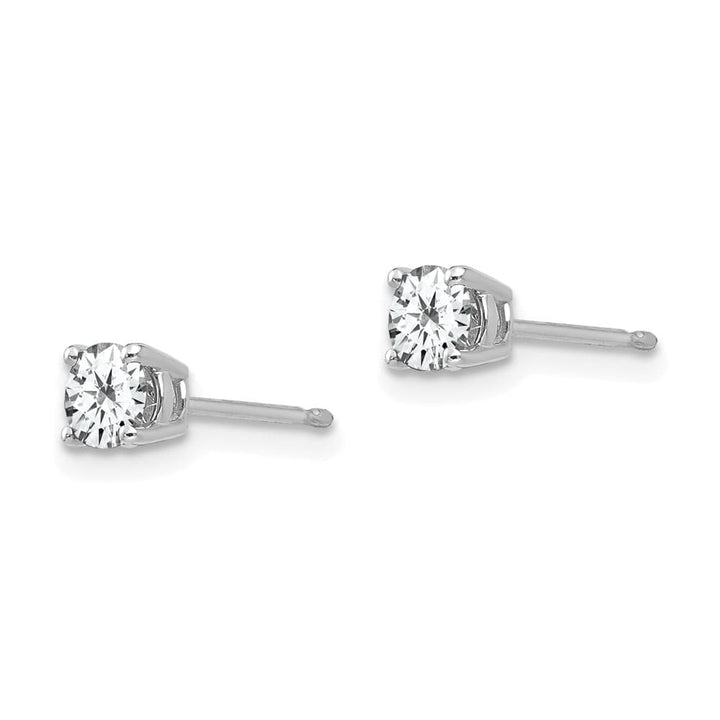 14K White Gold 4mm Round Cubic Zirconia Post Earrings, view 2 of 4