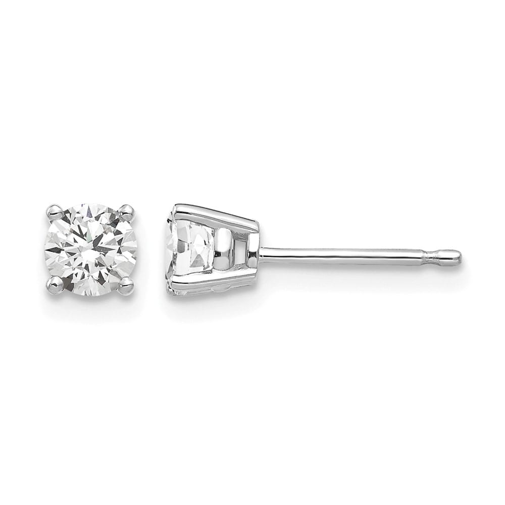 14K White Gold 4mm Round Cubic Zirconia Post Earrings, view 1 of 4