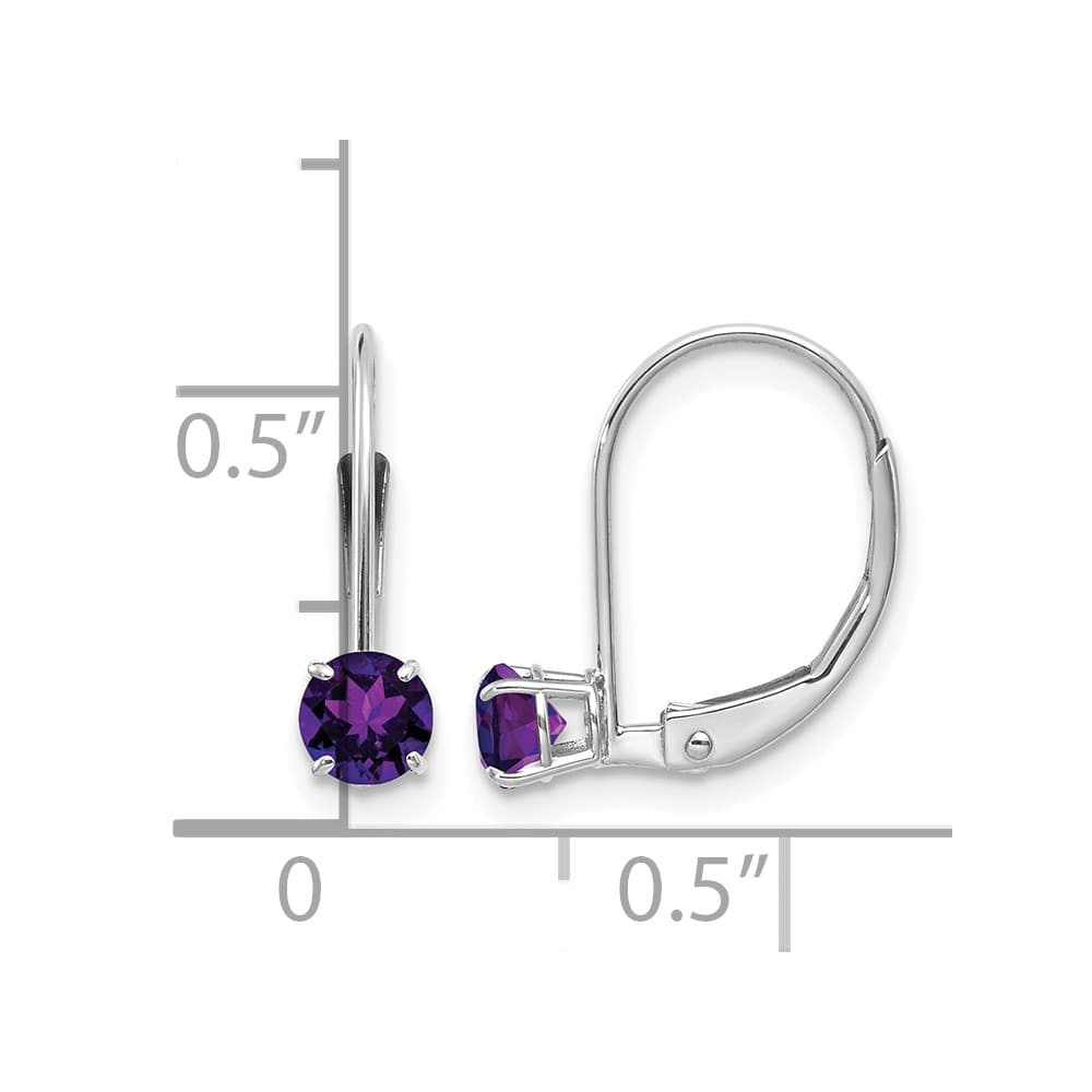 14K White Gold 4mm Round February/Amethyst Leverback Earrings, view 4 of 4