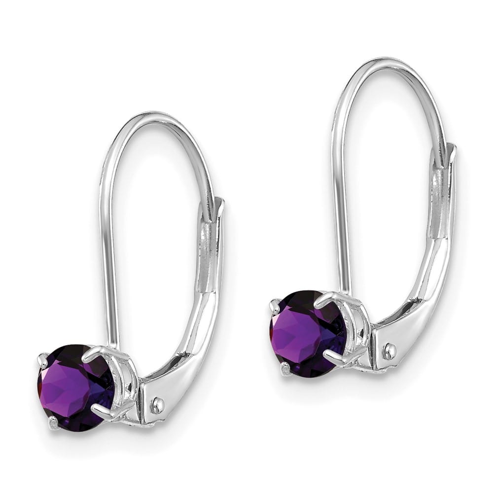 14K White Gold 4mm Round February/Amethyst Leverback Earrings, view 2 of 4