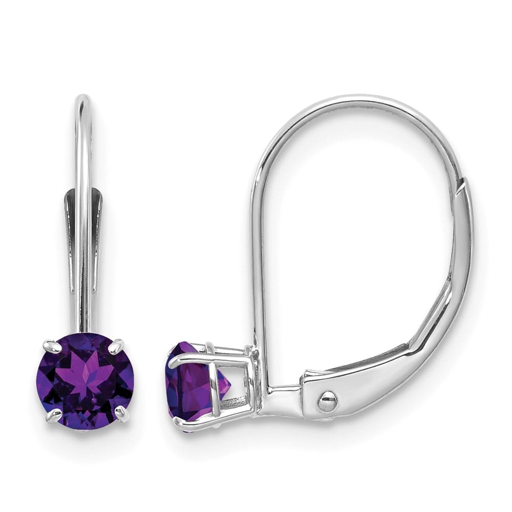 14K White Gold 4mm Round February/Amethyst Leverback Earrings, view 1 of 4