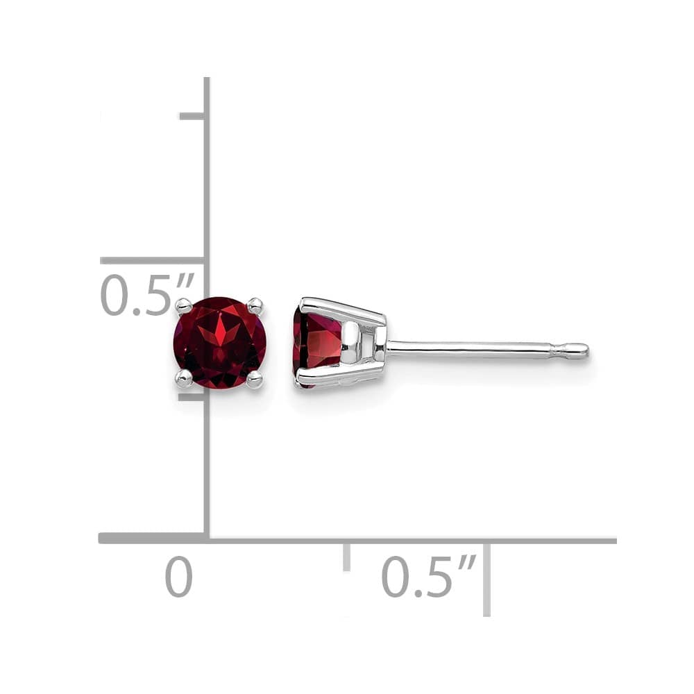 14K White Gold 4mm Round Garnet Post Earrings, view 4 of 4