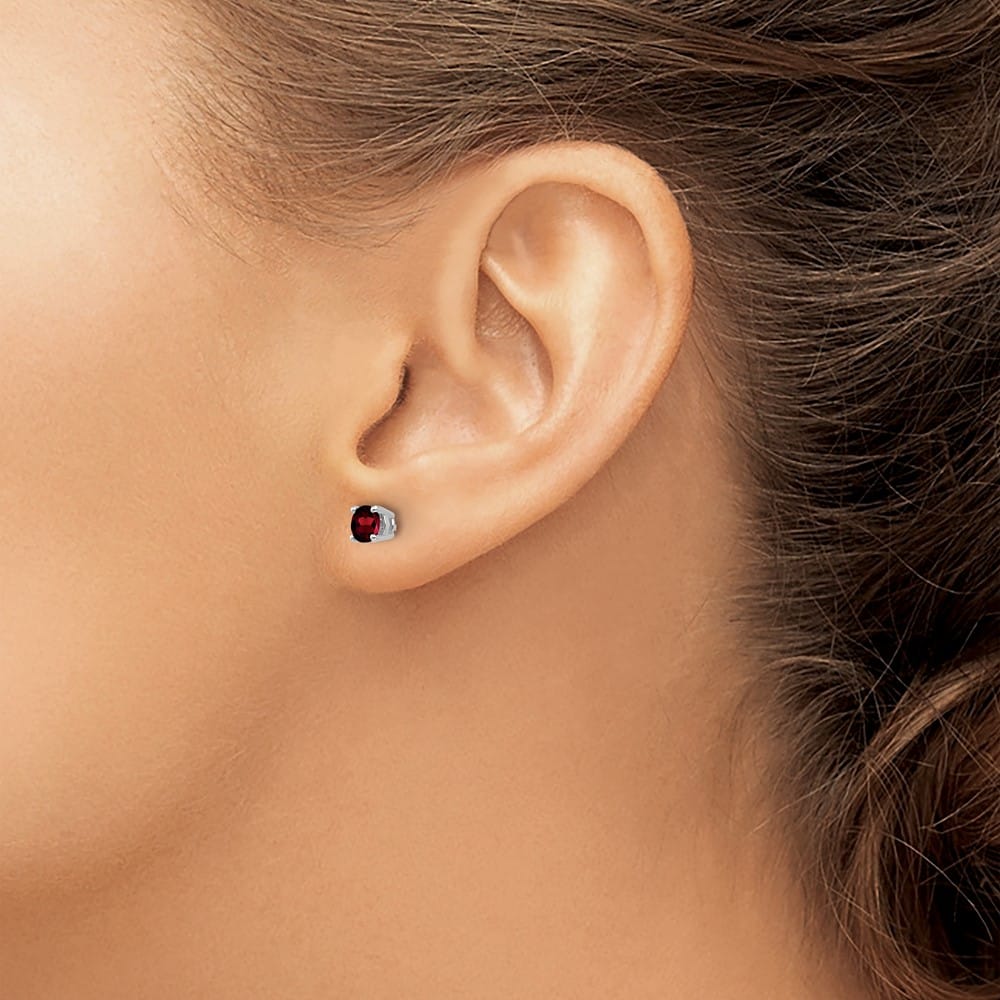 14K White Gold 4mm Round Garnet Post Earrings, view 3 of 4