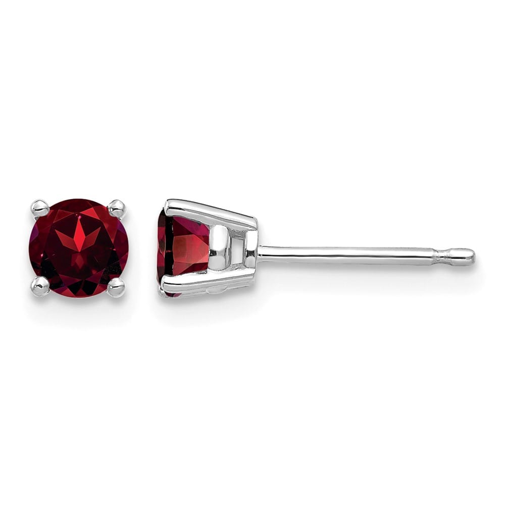 14K White Gold 4mm Round Garnet Post Earrings, view 1 of 4