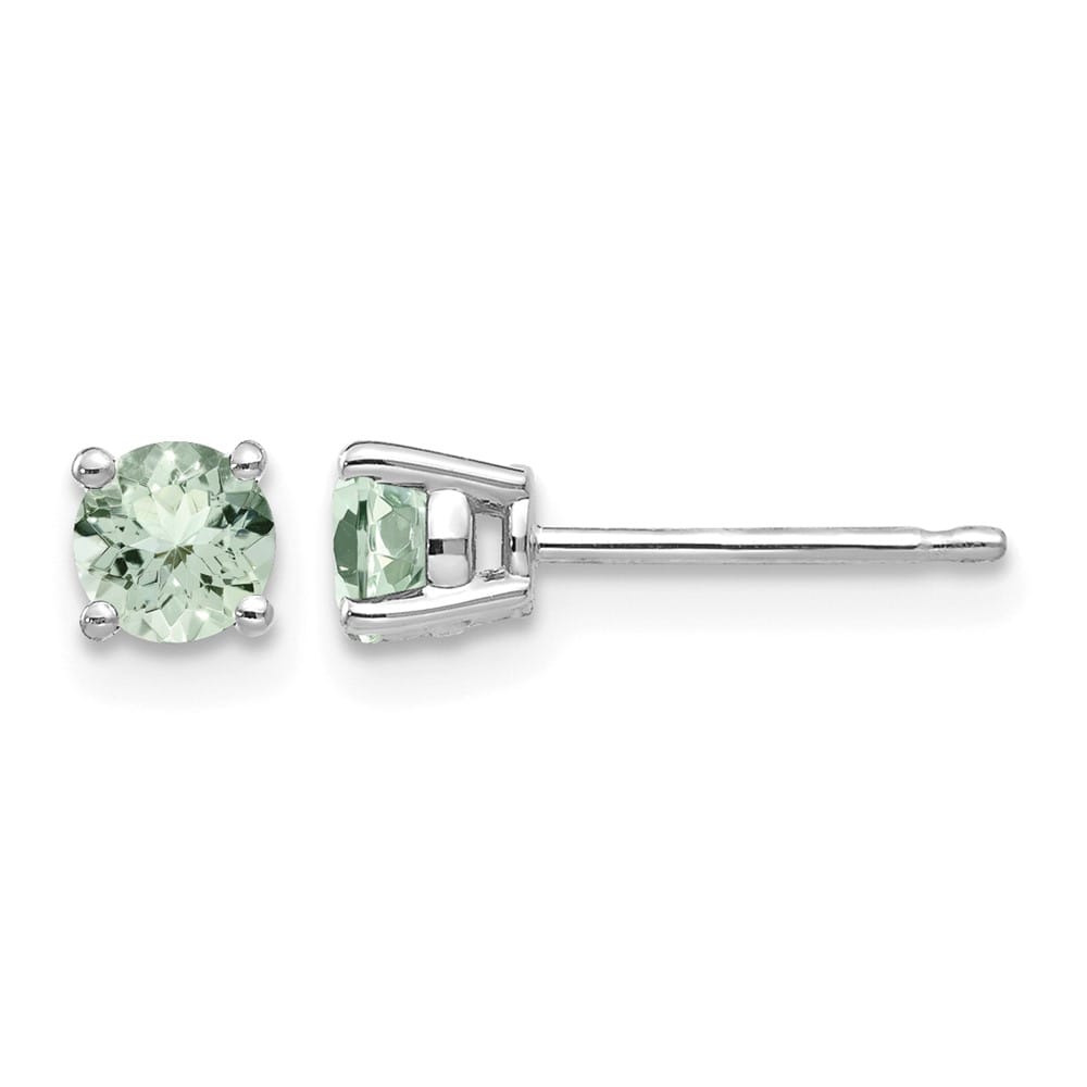 14K White Gold 4mm Round Green Quartz Post Earrings, view 1 of 4