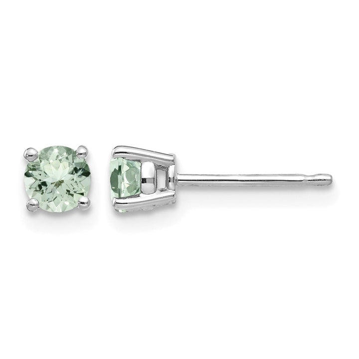14K White Gold 4mm Round Green Quartz Post Earrings, view 1 of 4