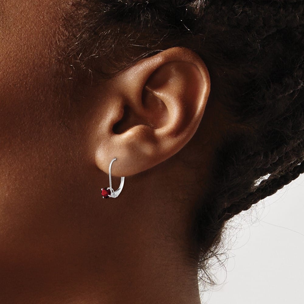 14K White Gold 4mm Round January/Garnet Leverback Earrings, view 3 of 4