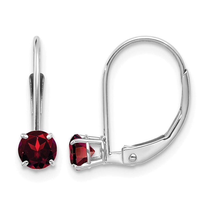 14K White Gold 4mm Round January/Garnet Leverback Earrings, view 1 of 4