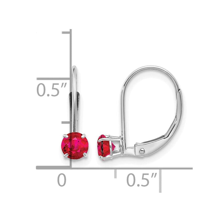 14K White Gold 4mm Round July/Ruby Leverback Earrings, view 4 of 4