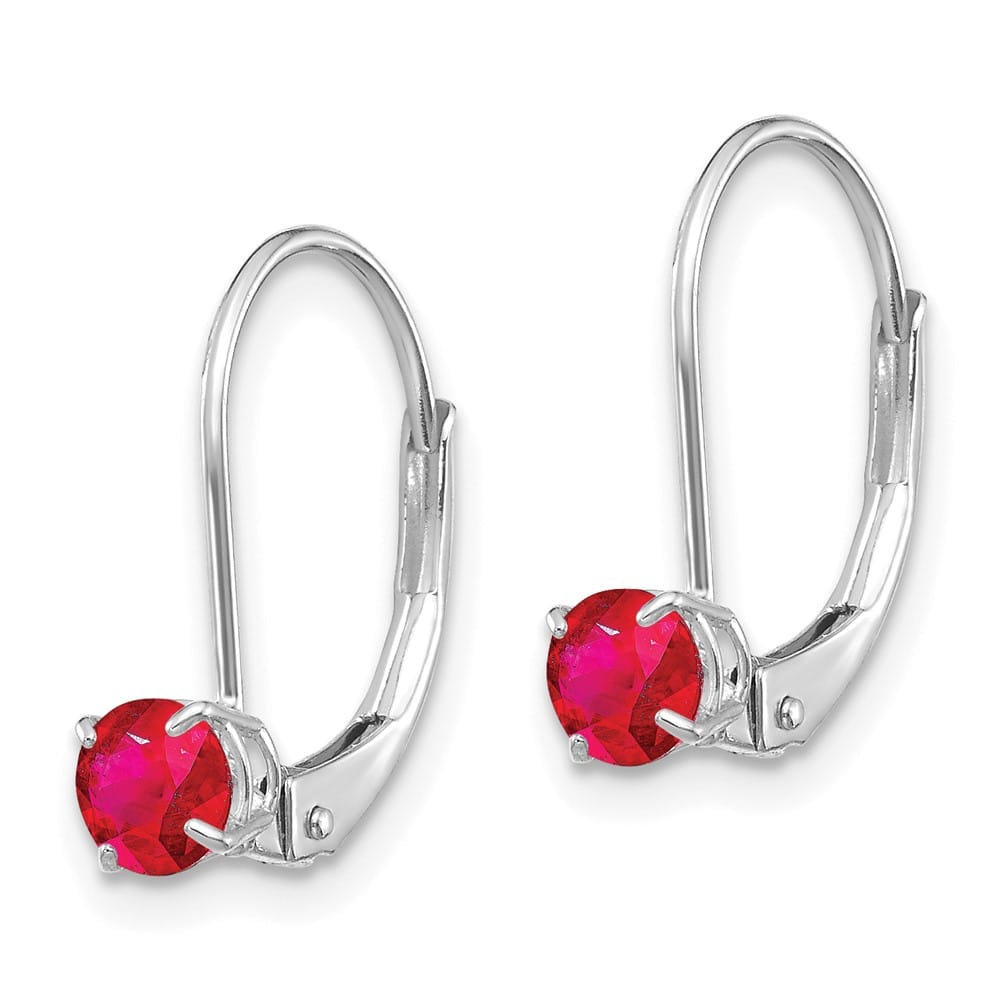 14K White Gold 4mm Round July/Ruby Leverback Earrings, view 2 of 4