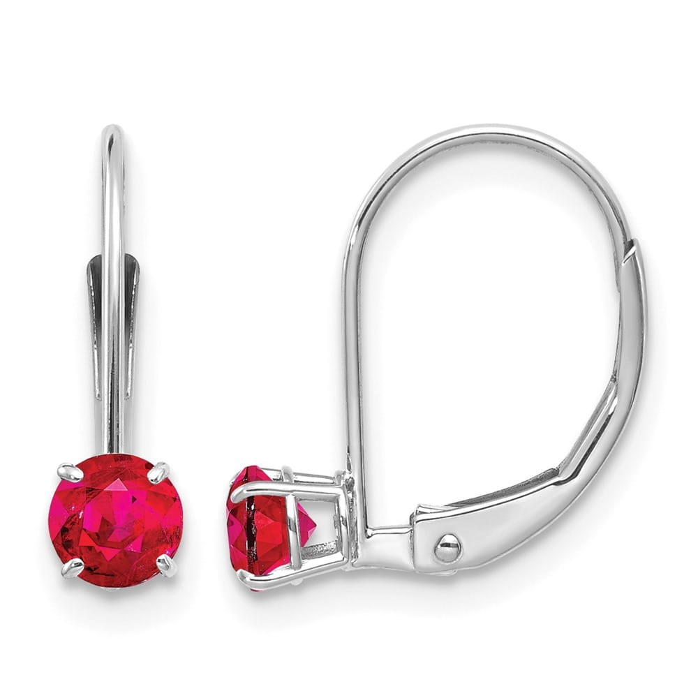 14K White Gold 4mm Round July/Ruby Leverback Earrings, view 1 of 4