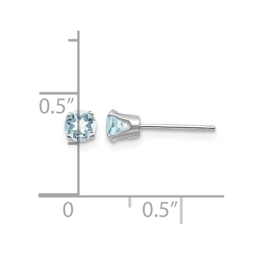 14K White Gold 4mm Round March/Aquamarine Stud Earrings, view 4 of 4
