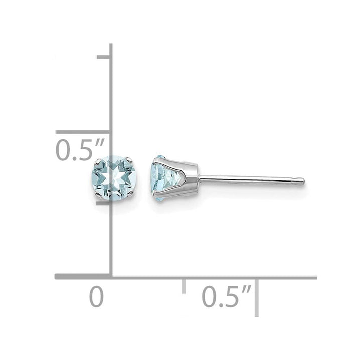 14K White Gold 4mm Round March/Aquamarine Stud Earrings, view 4 of 4