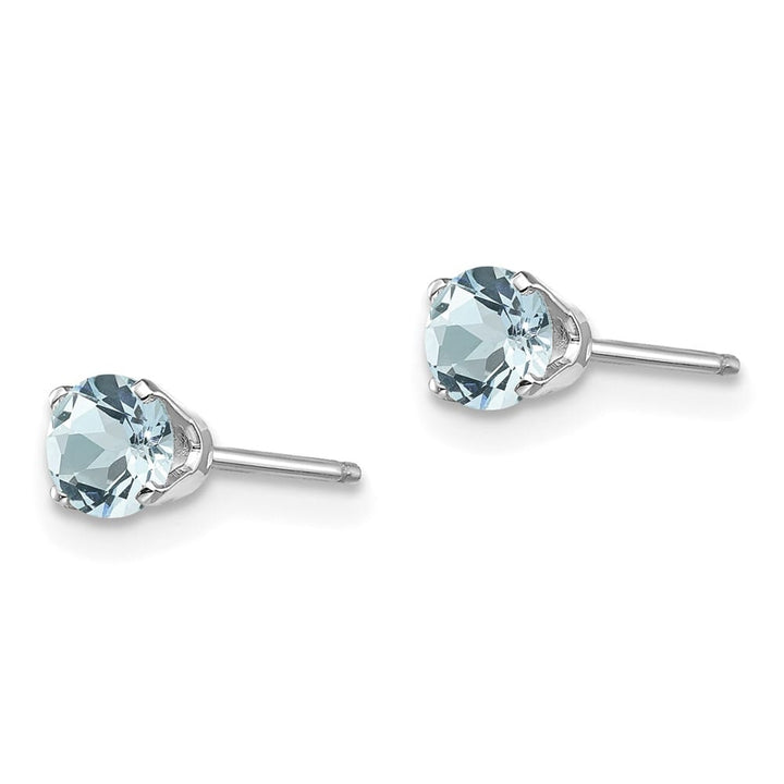 14K White Gold 4mm Round March/Aquamarine Stud Earrings, view 2 of 4