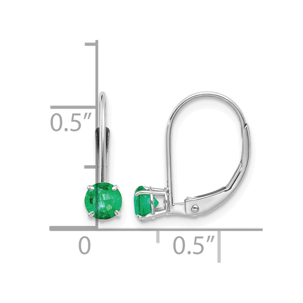 14K White Gold 4mm Round May/Emerald Leverback Earrings, view 4 of 4