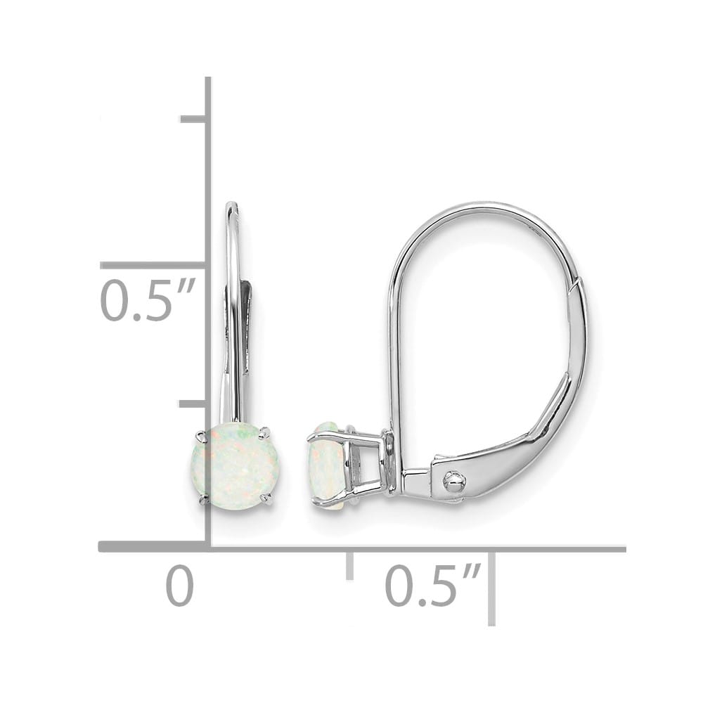 14K White Gold 4mm Round October/Opal Leverback Earrings, view 4 of 4