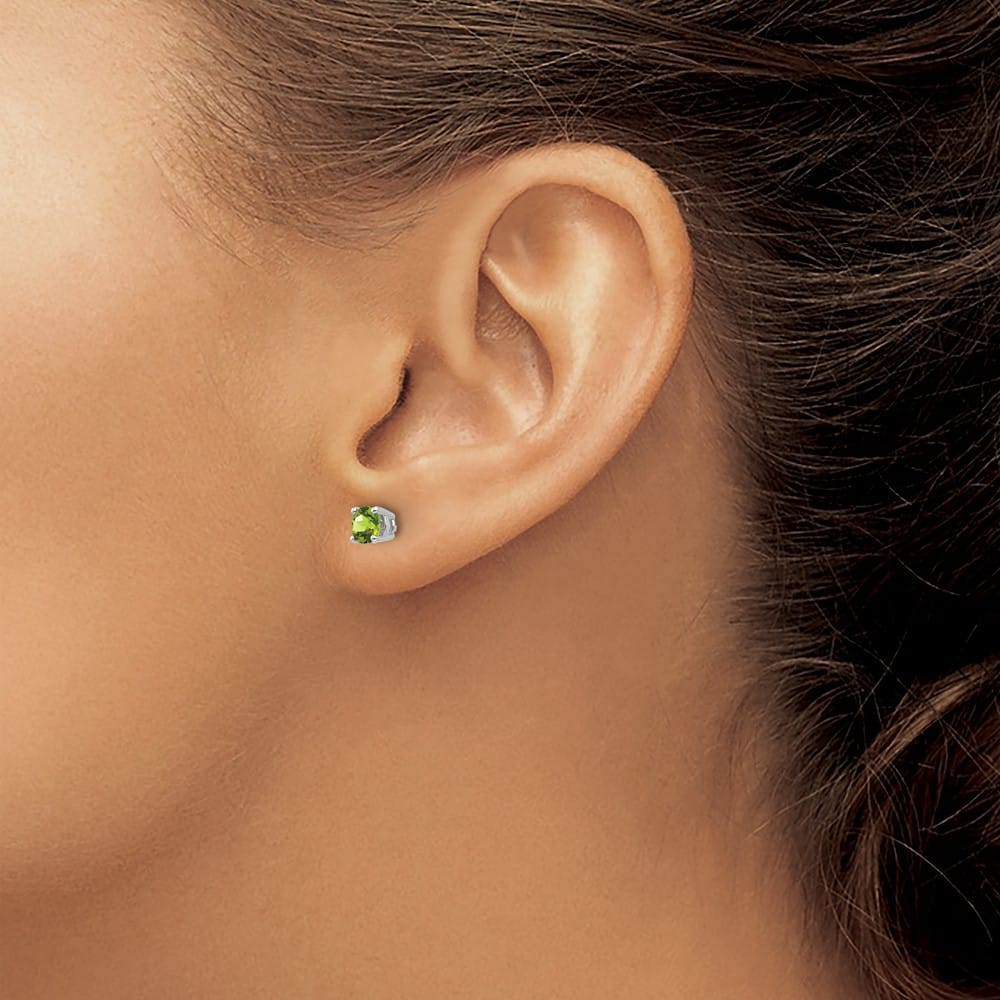 14K White Gold 4mm Round Peridot Post Earrings, view 3 of 4