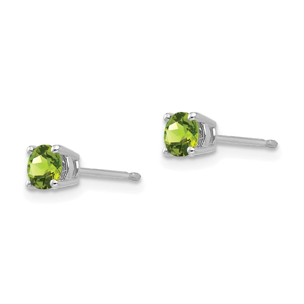 14K White Gold 4mm Round Peridot Post Earrings, view 2 of 4