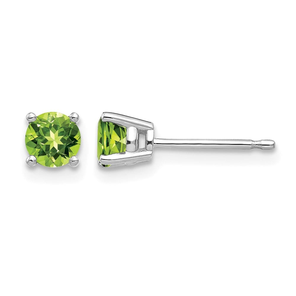 14K White Gold 4mm Round Peridot Post Earrings, view 1 of 4