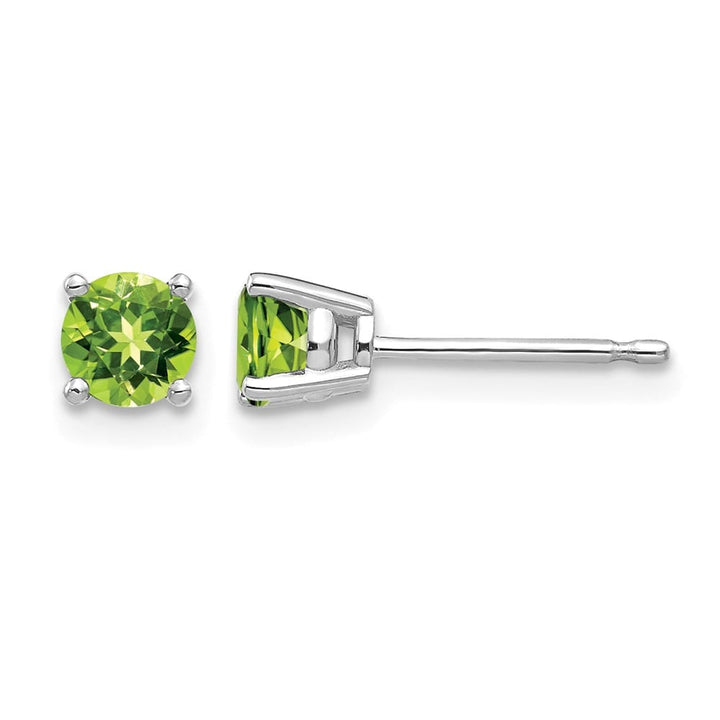 14K White Gold 4mm Round Peridot Post Earrings, view 1 of 4