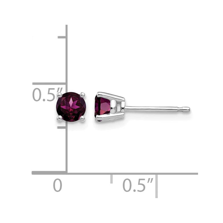 14K White Gold 4mm Round Rhodolite Garnet Post Earrings, view 4 of 4