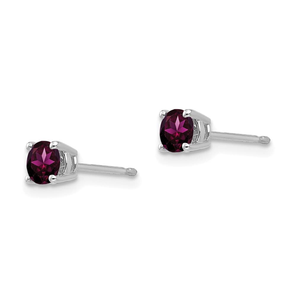 14K White Gold 4mm Round Rhodolite Garnet Post Earrings, view 2 of 4