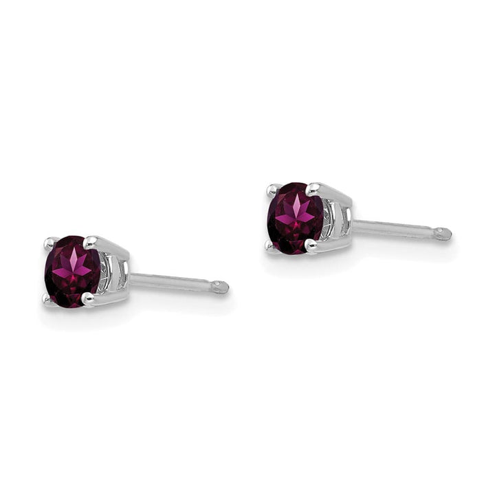 14K White Gold 4mm Round Rhodolite Garnet Post Earrings, view 2 of 4