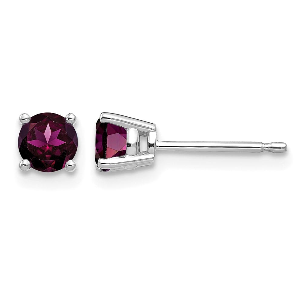 14K White Gold 4mm Round Rhodolite Garnet Post Earrings, view 1 of 4