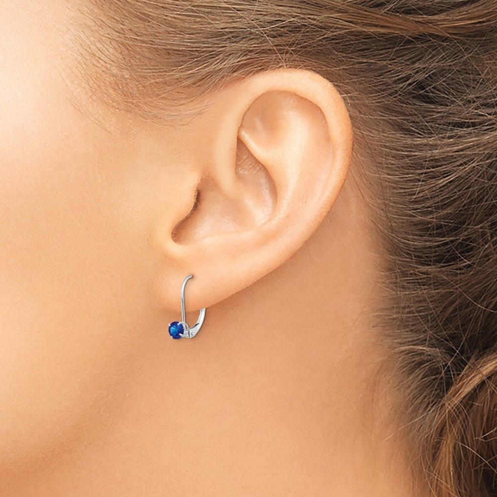 14K White Gold 4mm Round September/Sapphire Leverback Earrings, view 3 of 4