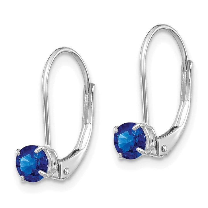 14K White Gold 4mm Round September/Sapphire Leverback Earrings, view 2 of 4
