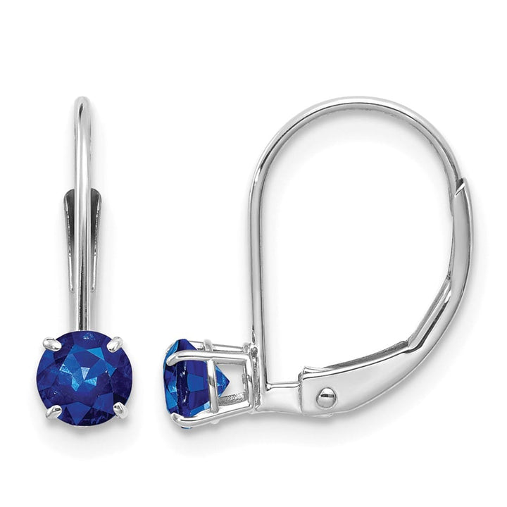 14K White Gold 4mm Round September/Sapphire Leverback Earrings, view 1 of 4