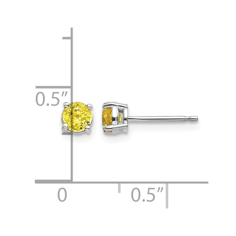 14K White Gold 4mm Round Yellow Sapphire Post Earrings, view 4 of 4