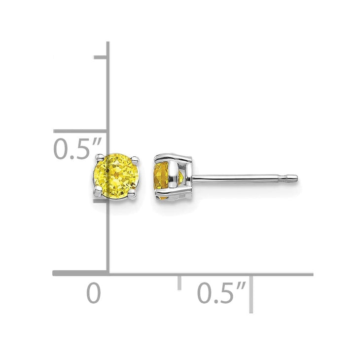 14K White Gold 4mm Round Yellow Sapphire Post Earrings, view 4 of 4
