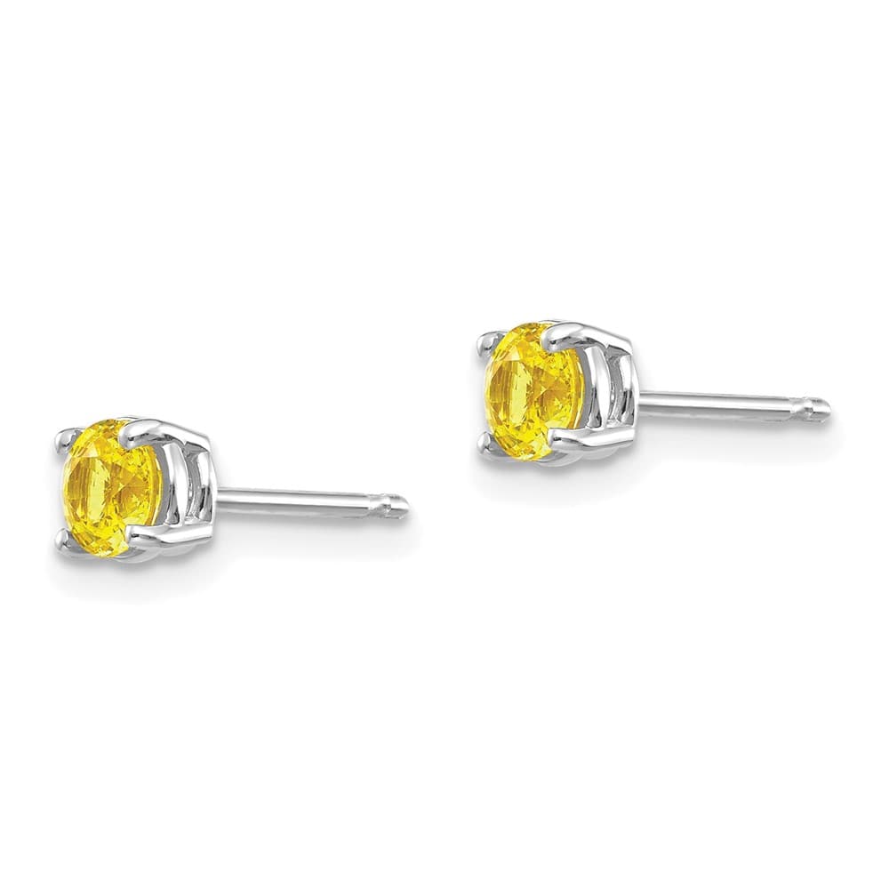 14K White Gold 4mm Round Yellow Sapphire Post Earrings, view 2 of 4