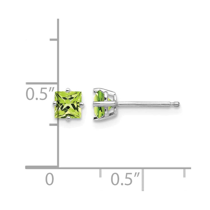 14K White Gold 4mm Square Step-Cut Peridot Post Earrings, view 4 of 4